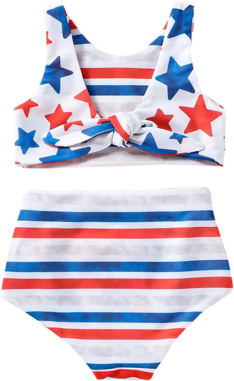 Karuedoo Toddler Baby Girl 4th of July Swimsuit American Flag Bathing Suit Stars Stripes Bikini Set Two Piece Swimwear - Image 1